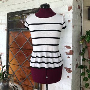 Ann Taylor LOFT Knit Peplum Blouse B&W Stripe